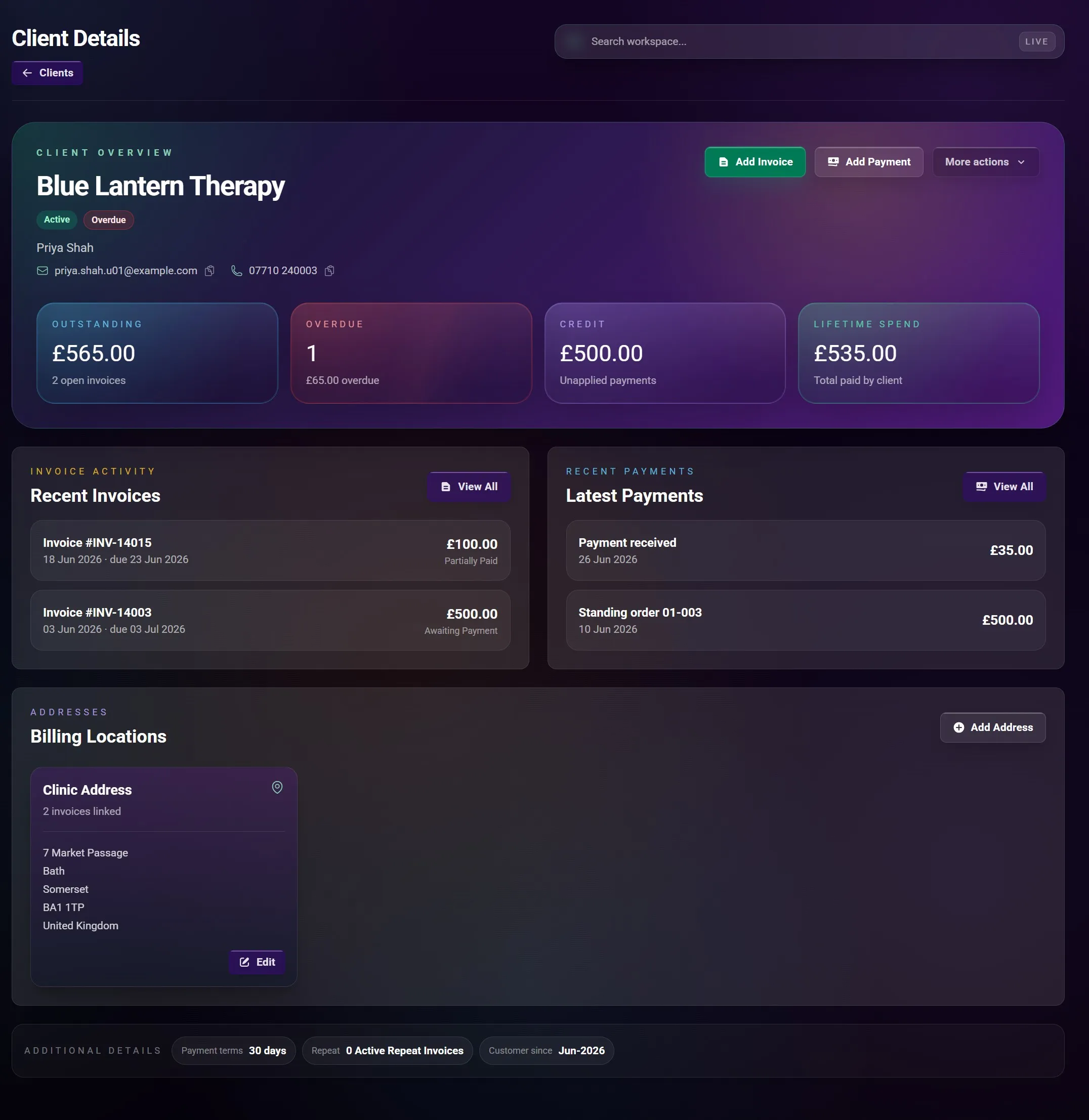 Placeholder client profile screenshot